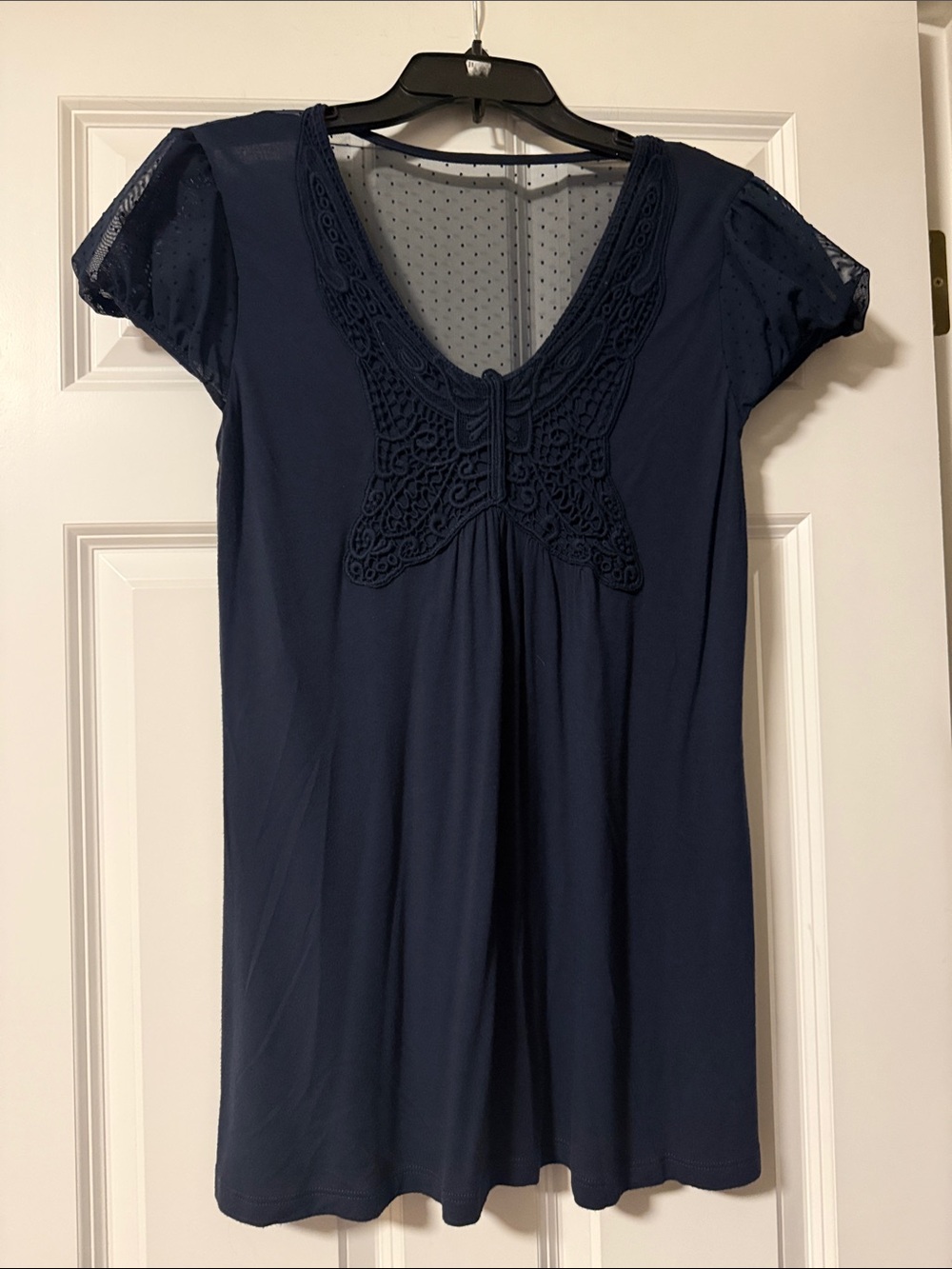 Kische Navy Short-Sleeve Tunic with Lace Yoke